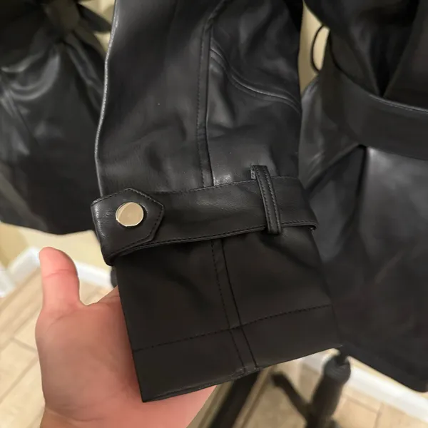 Faux Leather Jacket Pu Leather Coat Trench Parka Fall Coat Motorcycle Jacket Black Size XS - Image 7
