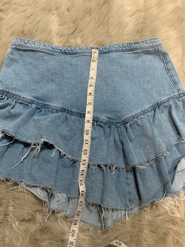 Hollister Y2K Frayed Raw Hem Layered Ultra High Rise Denim Skirt Size 15/W32 - Image 5