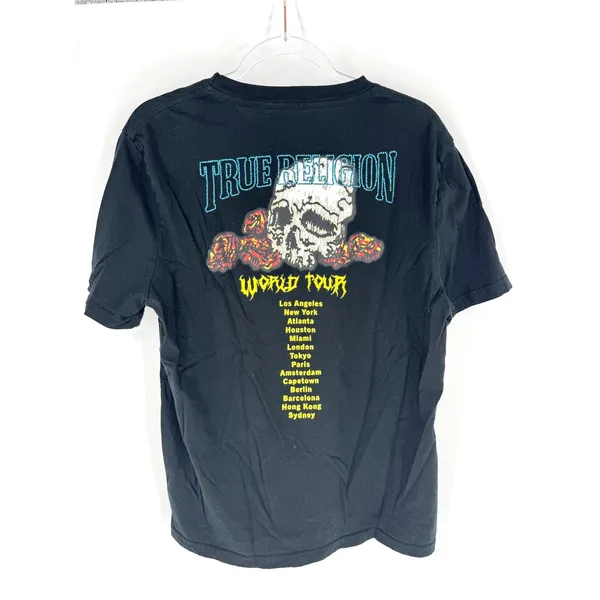 True Religion‎ Womens World Tour Skull BF Tee Black Crystal Graphic T-Shirt M-L - Image 3