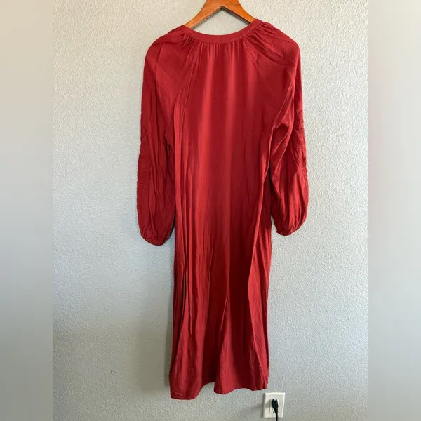 Mango NWOT‎ Rust Orange Embroidered Sleeve A-Line Maxi Dress - Image 4