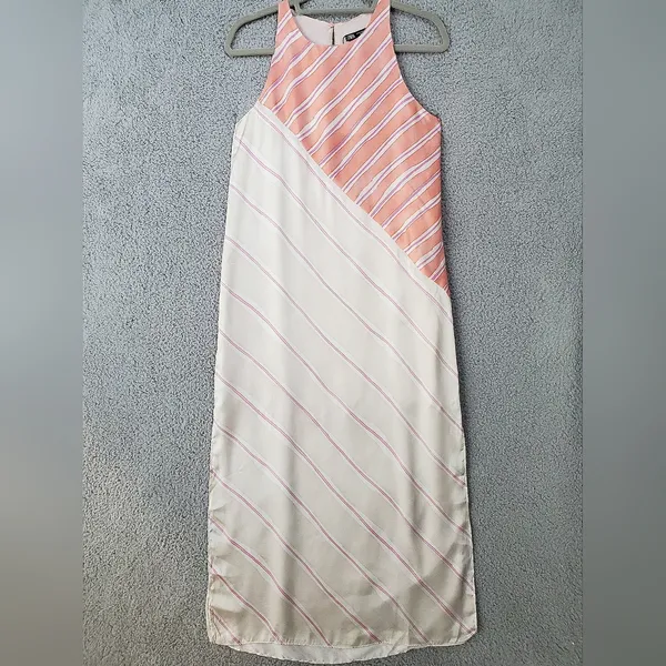 Zara Satin Effect Maxi Dress XS Long Striped Sleeveless Flowy Side Slits Lined - Image 5