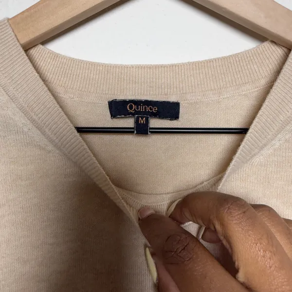 Quince Women Cotton Cashmere Sweater Medium Heather Oatmeal Crewneck Casual - Image 3