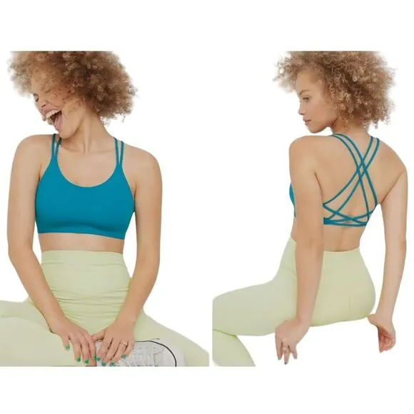 OFFLINE By Aerie Goals Strappy Sports Bra Light Support Padded Athletic Blue XL - Image 2