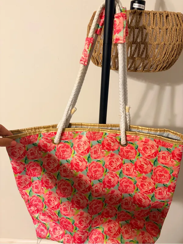 Floral Rose Rope-Handle Tote Bag - Pink - Image 5