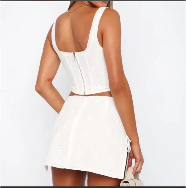 White Fox Boutique White Eyelet Mini Skirt Set - Image 4