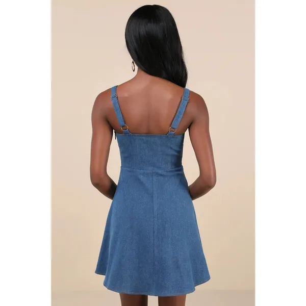 NWT Lulu's Considered Charisma Blue Chambray Bustier Mini Dress Women's Size XL - Image 2