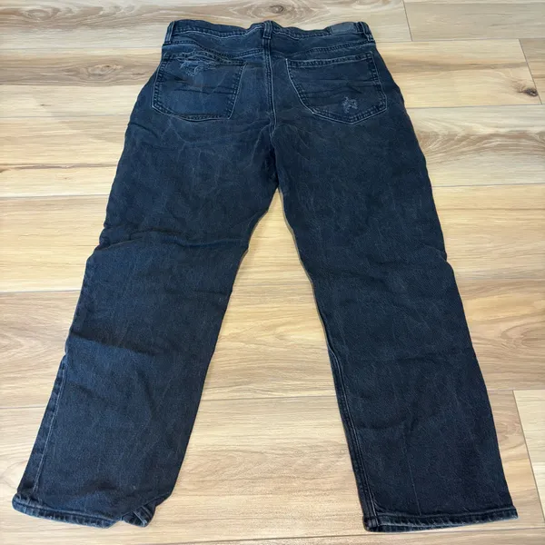 American Eagle Black Distressed Straight Leg Jeans Size 12 - Image 3
