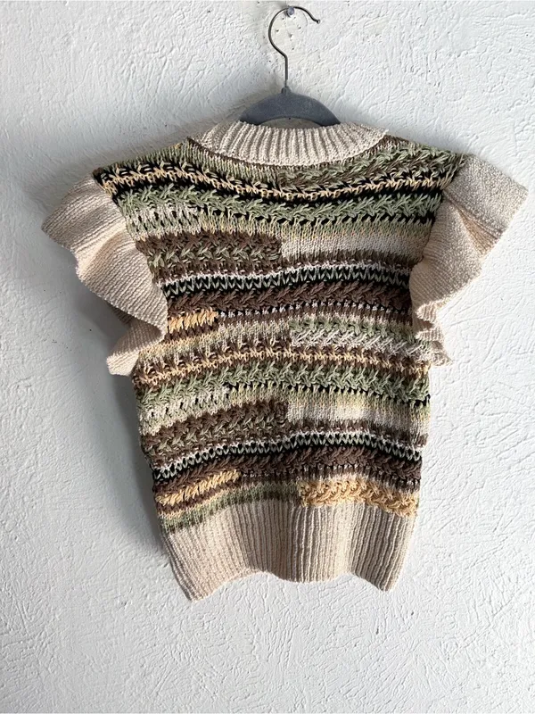 Zara Flutter Sleeve Knit Sweater Vest Striped Cottagecore Fall Small - Image 5
