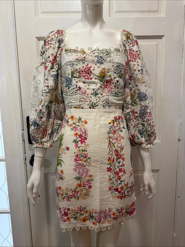 FARM Rio Delicate Forest Scarves Lace Intricate Mini Dress Viscose Blend SZ M 🌿 - Image 3