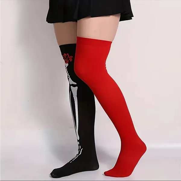 Skeleton‎ Pattern Thigh High Socks, Halloween Cosplay Over The Knee Socks - Image 2