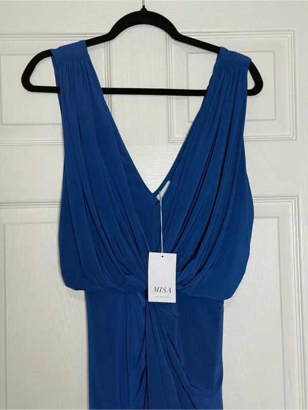 MISA Los Angeles Leza Gathered Crossover Sleeveless Tulip Maxi Dress in Blue L - Image 4