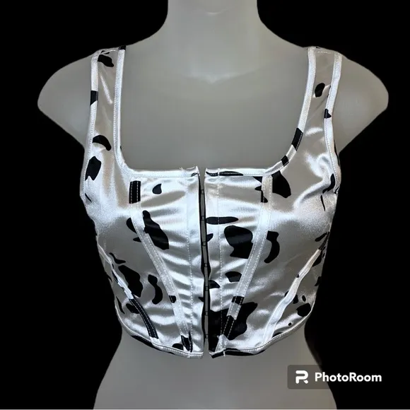 Women’s Cow Print Corset Style Crop Tank Size Small - Image 2