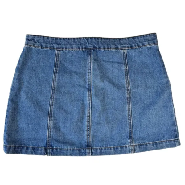 Altar’d State Mini Skirt Medium Wash Denim Zip Front Size Large Clubbing Twee - Image 2