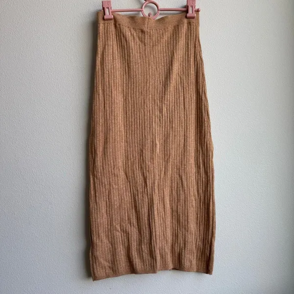 Free People Skyline Midi Maxi Straight Skirt Small Tan Brown Side Slit Stretch - Image 4