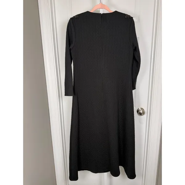 Tuckernuck Black Beaded‎ Shoulder Midi Dress Size L Textured Quiet Luxury - Image 6