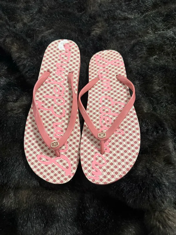 Sam Edelman flip-flops pink geometric pattern and gold-tone logo charms 7 8 - Image 3