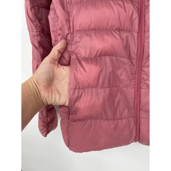 UNIQLO‎ Women Puffer Jacket Pink Lightweight Down Filled Full Zip Hooded Size M - Image 4