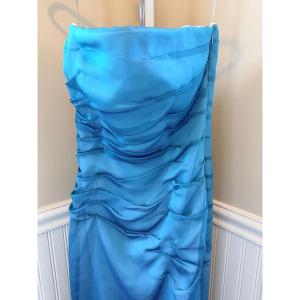 Kay Unger Blue Strapless Ruched Column Gown Side Slit Size 6 - Image 10