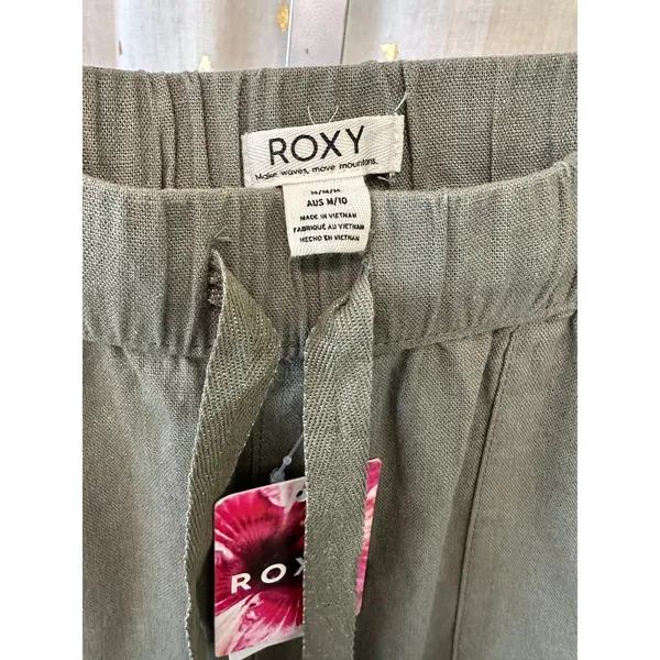 NWT Roxy On The Seashore Olive Linen Blend Pull On Pockets Slouchy Pants M - Image 5