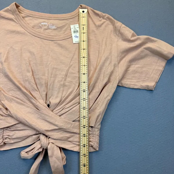 Aerie Women‎ XS Nude Peach Cotton Front Tie Wrap Crop Top Short Sleeve 078-5496 - Image 4