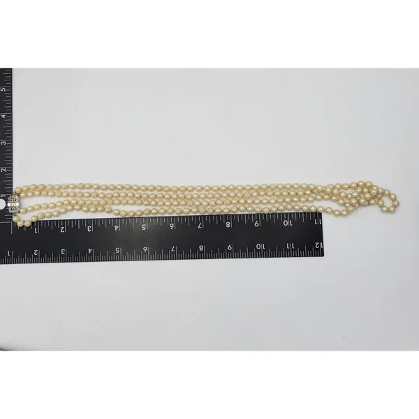 Vintage Womens Double Strand Faux Pearl Necklace 28" Cream Fashion Accessories - Image 8