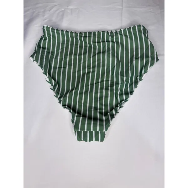 Womens Reversible Green White Vertical Stripe‎ High Waisted Bikini Set Size S - Image 5