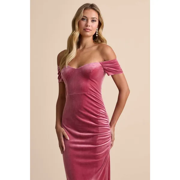 NWT Lulus Glorious Celebration Pink Velvet Off-the-Shoulder Maxi Dress Gala Sz L - Image 7