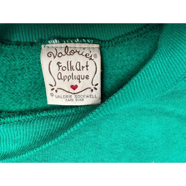 Valerie Sockwell Folk‎ Art Christmas Green Shirt Womens Large Bears 90s Vintage - Image 4