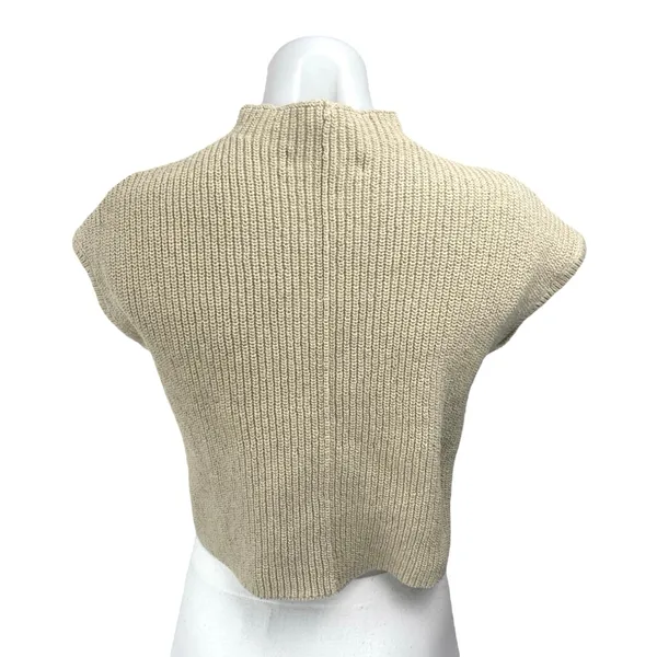 Free People Women's Beige Knit Short Sleeve Mock Neck Crop Sweater Top Size XS - Image 2