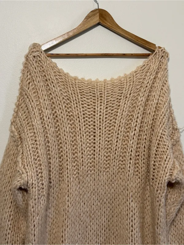 Free People Be There Chunky Knit Sweater Size Small Beige Oversized Neutral - Image 5