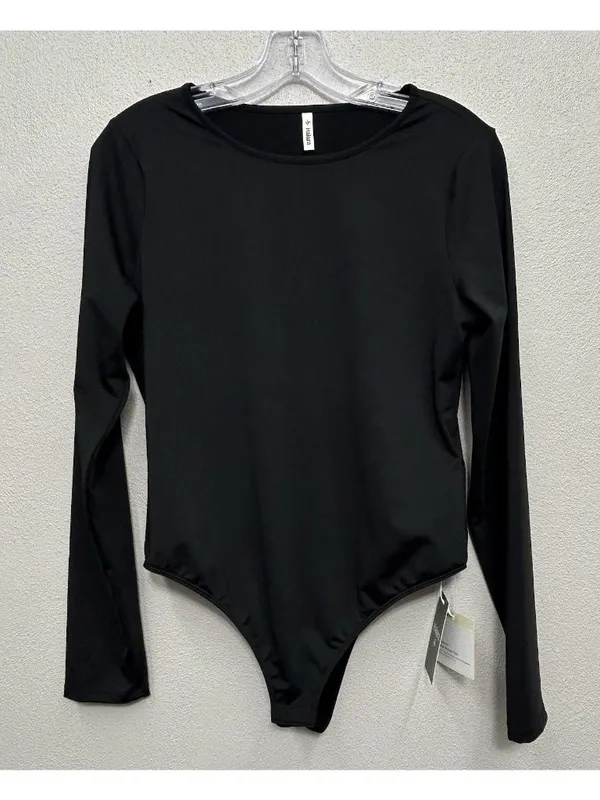 NWT Halara Round Neck Long Sleeve Bodysuit Size large Black Bodycon Stretch Fit - Image 7