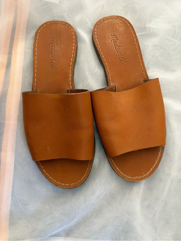 Madewell Leather Slide Sandals in Cognac Brown Size 6.5 - Image 2