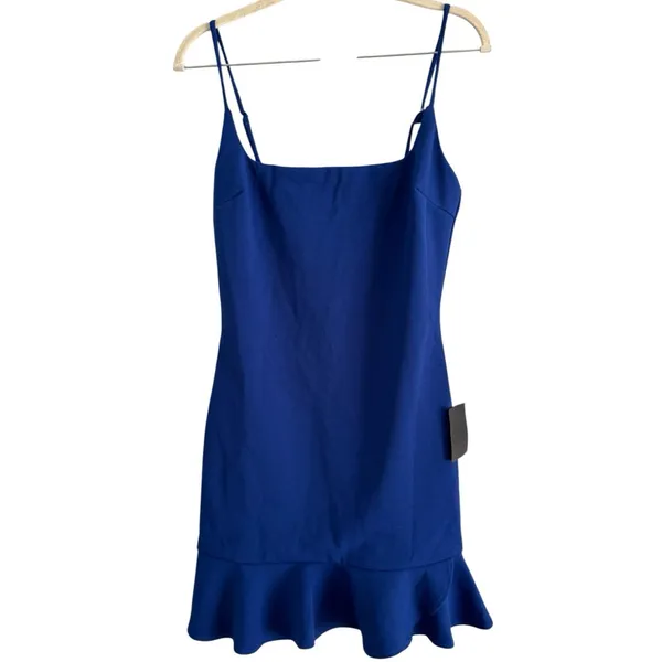 NWT Lulus Compelling Composure Blue Sleeveless Ruffled Bodycon Mini Dress Medium - Image 3