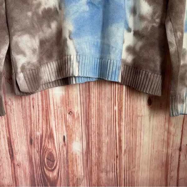 All Worthy By Hunter McGrady Blue & Mocha Brown Tie Dye Crewneck Knit Sweater L - Image 4
