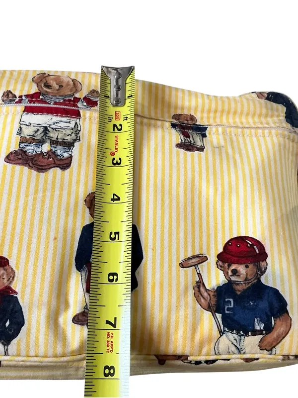 Vintage Ralph Lauren Polo Bear cosmetic travel bag yellow white pinstriped - Image 6