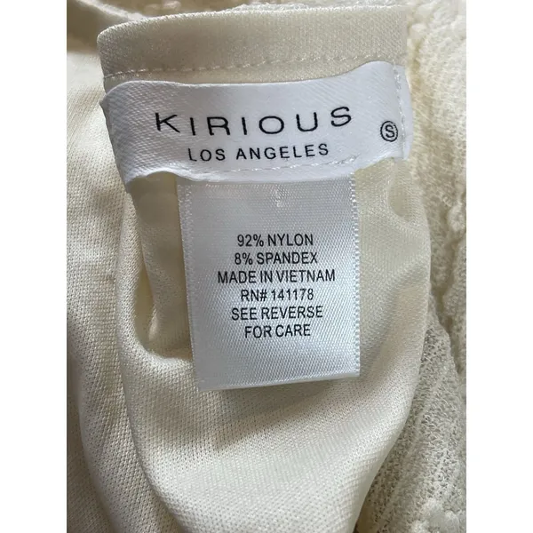 KIRIOUS Lace Up Midi Dress Cream Boho Sheer Lace Textured Slit Festival Beach S - Image 7