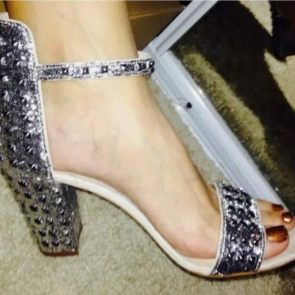 Zara 40 Silver Studded Block Heel Sandals - Image 8