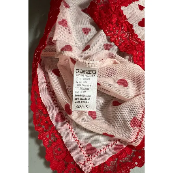Red Pink Hearts Sheer Babydoll Slip Nightie Nightgown Lingerie Dress Size S ♥️✨ - Image 6