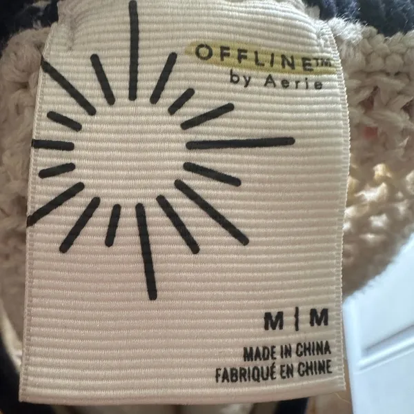 OFFLINE By Aerie Crochet Knit Shorts M Cream Navy Boho Lounge Summer Style - Image 4