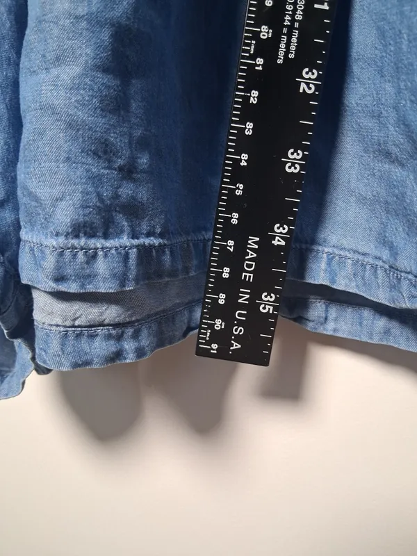 Old Navy Blue Long Sleeve Chambray Romper Shorts Outfit size XL Pockets Buttons - Image 7