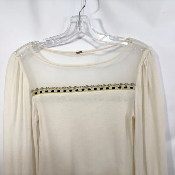 Free People Small Top Ivory Embroidered Bell Sleeve‎ Flared Boho Dramatic 696 - Image 7