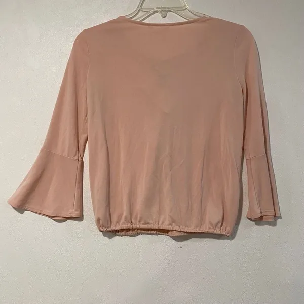 Aeropostale XS Blush Pink Lace Up Bell Sleeve Boho Peasant Top - Image 3
