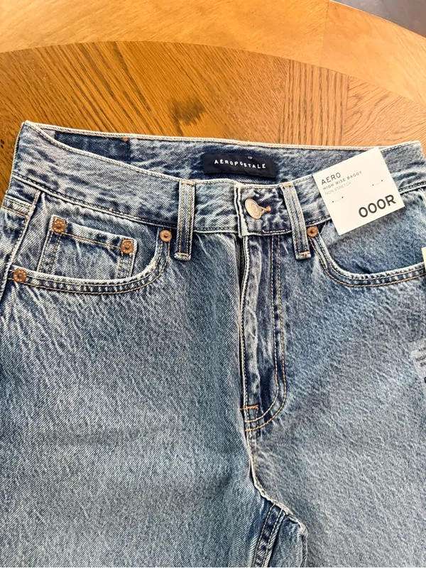 Aeropostale high-rise baggy jeans medium wash 000 NWT - Image 4