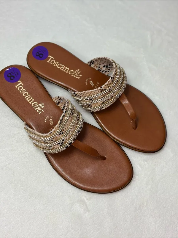 Toscanella‎ Women's Tan Beaded Thong Sandals size 8.5 - Image 5