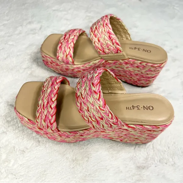 ON 34th Pink & Cream Norina Woven Platform Wedge Sandals Espadrilles Size 6 - Image 6