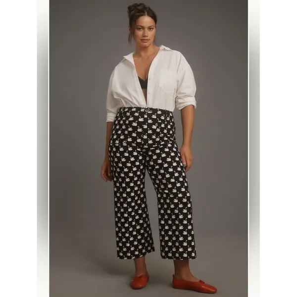 Anthropologie Maeve Colette High Rise Wide Leg Crop Pants in Magic Fabric - Image 5