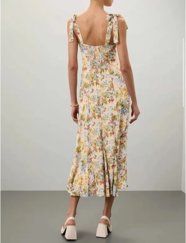 Reformation Pastel Floral Tie-Shoulder Midi Dress - Image 2