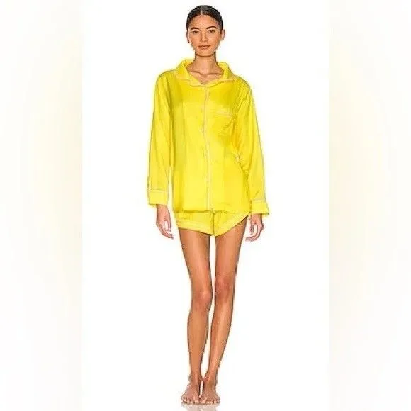 Revolve Plush‎ Pajamas Women’s Yellow 2 Piece Set Button Up Top And Shorts $154 - Image 11