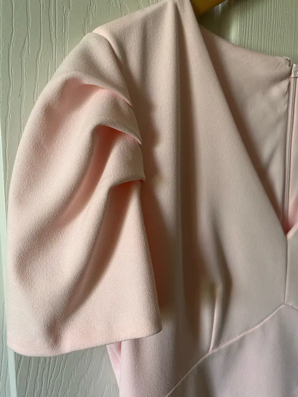 DKNY Pink Pleated Short Sleeve V-Neck Sheath Dress Sz 10 Autumn Wedding Guest - Image 5