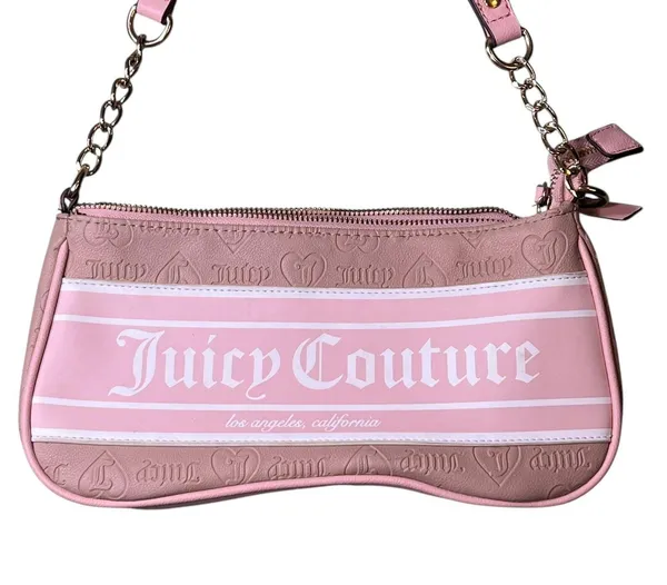 Juicy Couture Shoulder Bag Womens Embossed Heart Leather Purse Y2K Retro - Image 11
